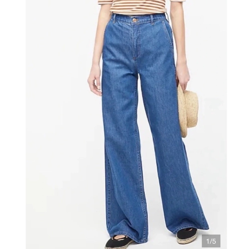 J.Crew Womens High Rise Wide Leg Jeans Medium Wash Size 27 Slant Pockets